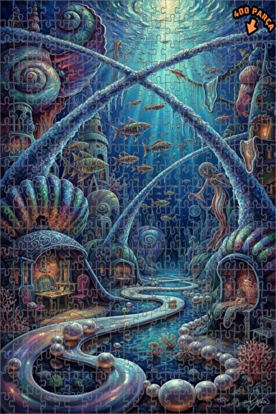 Teona Ahşap لغز خشبي بإطار مزدوج الطبقات بمظهر لوحة زيتية لمدينة تحت البحرية ...