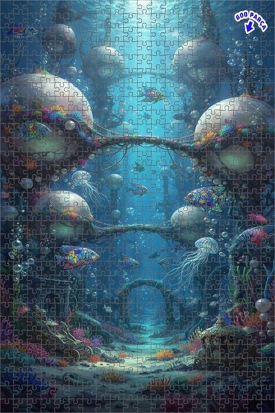 Teona Ahşap لغز خشبي رائع على شكل قلعة تحت الماء مرسومة بالزيت 600 قطعة 50x35