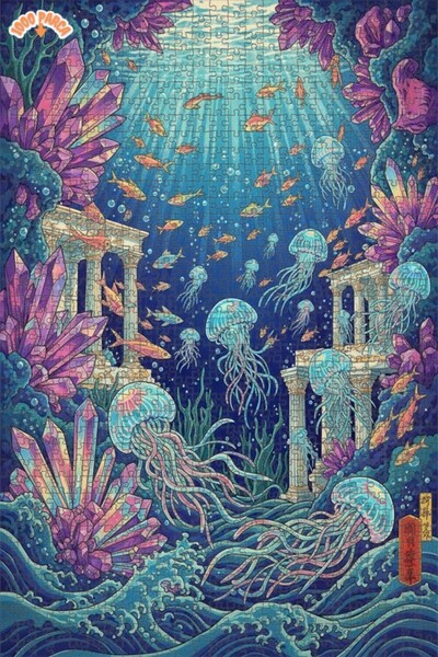 Teona Ahşap Magical Submarine Crystal Palace Oil Painting Lookalike Wooden Pu...