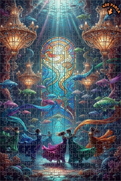 Teona Ahşap لغز خشبي بتصميم رقصة الأسماك السحرية تحت الماء، 400 قطعة، 35x35 سم