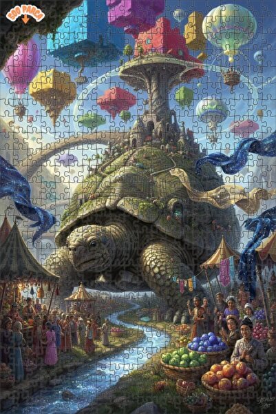 Teona Ahşap لغز فني على شكل مدينة السلحفاة الضخمة بمشهد فني مرسوم بالزيت 500 ...