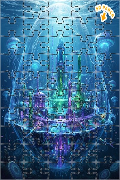 Teona Ahşap لغز خشبي مؤطر بطبقتين بمظهر لوحة زيتية لـ مدينة حورية البحر السحر...