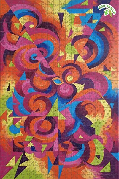 Teona Ahşap لغز خشبي بتصميم أمواج هندسية حية بمظهر لوحة زيتية 800 قطعة 70x50