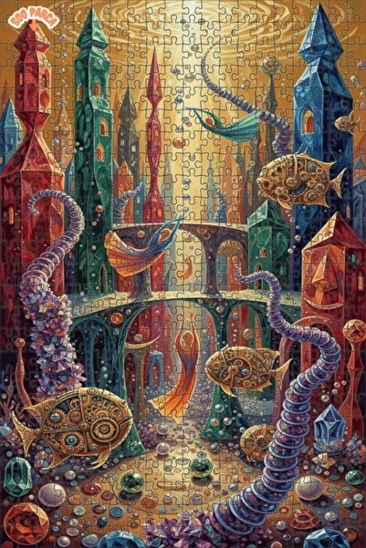 Teona Ahşap لغز خشبي بمظهر لوحة زيتية لمدينة تحت الماء رائعة، 500 قطعة، 50×30