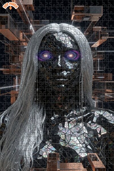 Teona Ahşap Galactic Eyed Broken Mirror Women's Double Layer Framed Wooden Pu...