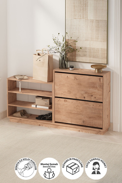 Bofigo Düşer Kapak Ayakkabılık 2 Kapaklı 5 Bölmeli Kayar Raflı Ayakkabılık Se...