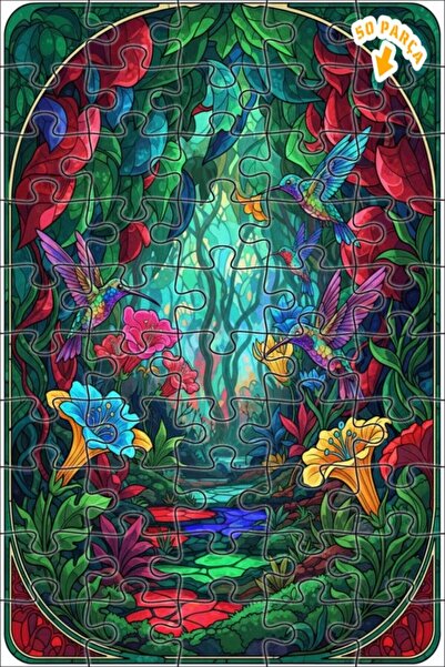 Teona Ahşap لغز خشبي على شكل طيور الغابة السحرية بمظهر زجاجي ملون، ذو طبقتين،...