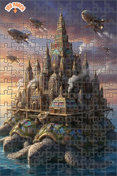 Teona Ahşap Steampunk Turtle City Puzzle 150 Pieces 20X30