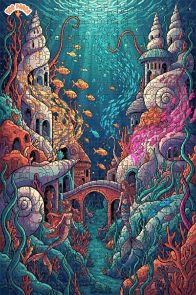 Teona Ahşap لغز خشبي مؤطر بطبقتين من Sea Mermaid City للرسم الفني الملون، 500...