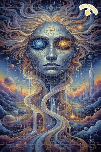 Teona Ahşap لغز خشبي مؤطر ذو طبقتين بتصميم الزيت الزيتي لوجه الكون وحلم المجر...