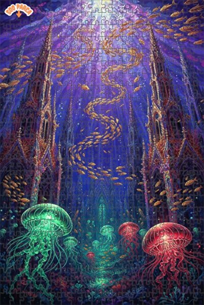 Teona Ahşap لوحة زيتية للكاتدرائية القوطية تحت الماء، لغز خشبي مؤطر ذو طبقتين...