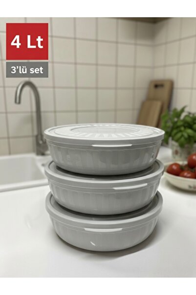 Alkanev طقم حاويات تخزين بولي تايم مكون من 3 قطع مع أغطية باللون الرمادي (4 لتر)