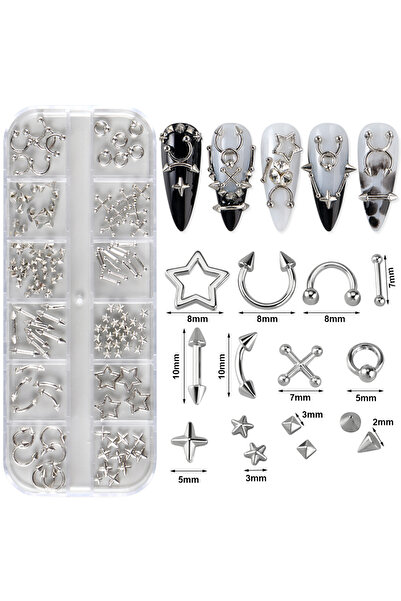 Choice S-229-01 12 Grids Goth Punk Nail Charms Studs Y2K Piercing Designs Met...