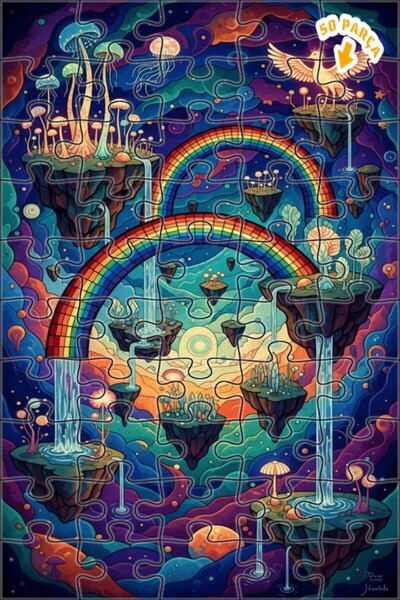 Teona Ahşap لغز خشبي ذو طبقتين على شكل غابة سحرية وبلد قوس قزح، 50 قطعة، مقاس...