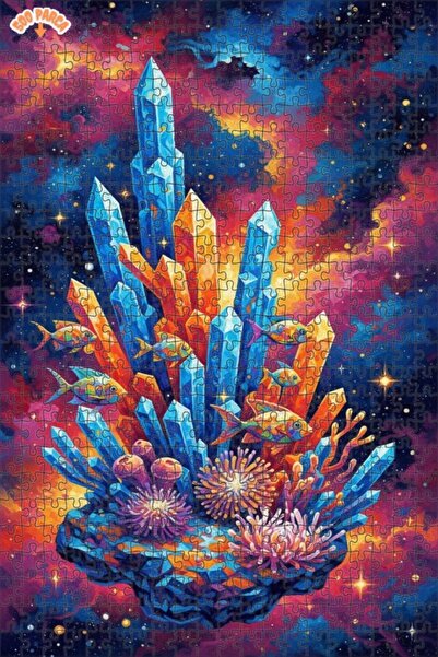 Teona Ahşap Crystal Sea Fish Oil Painting Lookalike Double Layer Framed Woode...