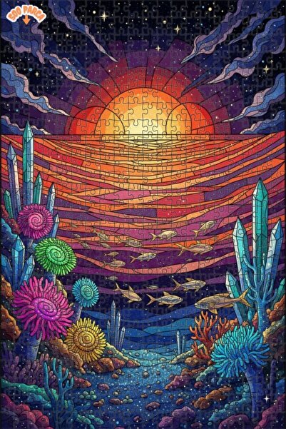 Teona Ahşap Dream World Crystal Undersea Mosaic Look Wooden Puzzle 500 Pieces...