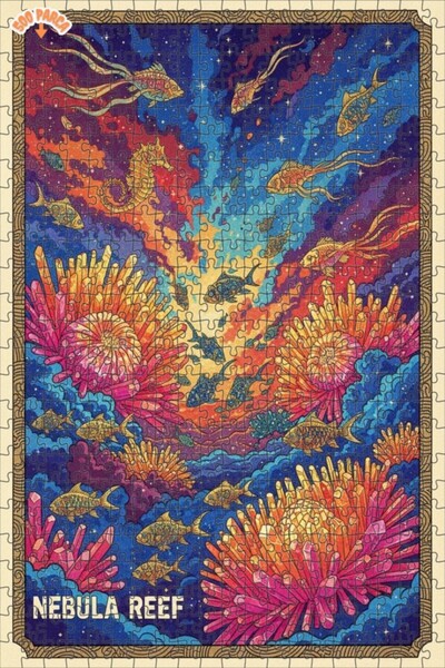 Teona Ahşap Nebula Reef Oil Painting Lookalike Modern Art Double Layer Framed...