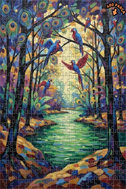 Teona Ahşap لغز خشبي مؤطر من طبقتين بتصميم ريح الغابة والطيور الملونة، 400 قط...