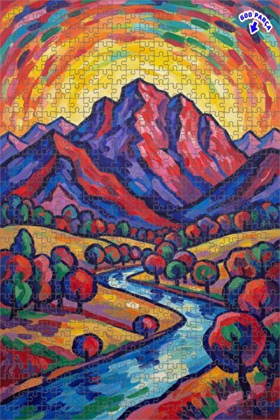 Teona Ahşap لوحة زيتية لمنظر جبلي ونهر نابض بالحياة، لغز خشبي مؤطر ذو طابقين ...