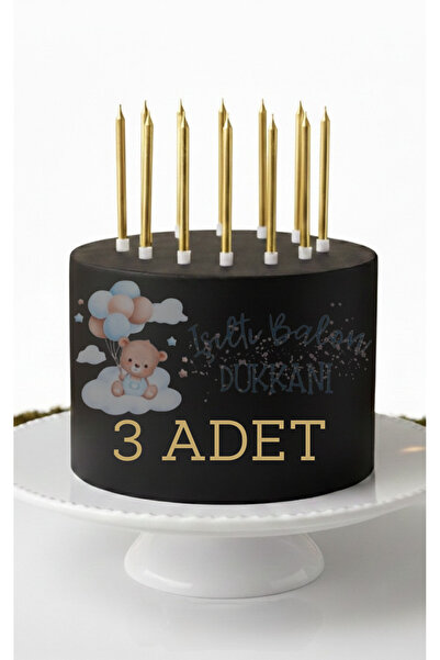 Işıltı Balon Dükkanı Gold Pasta Mumu 15 cm – Özel Günler İçin Şık Mum (3’lü Set)