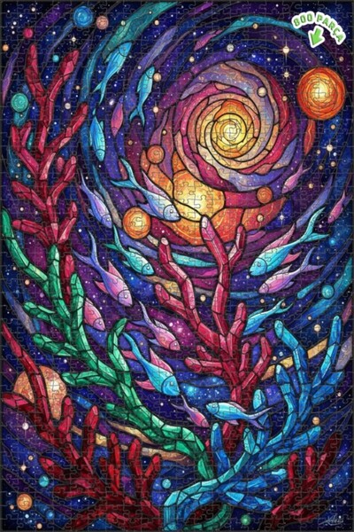 Teona Ahşap لغز خشبي ذو طابقين بتصميم فسيفساء زجاجي ملون يشبه بحر المرجان الم...