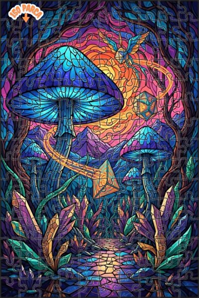 Teona Ahşap Mushroom Crystal Forest Glass Mosaic Look Wooden Puzzle 150 Piece...