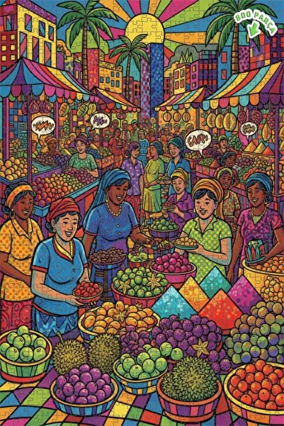 Teona Ahşap لغز خشبي بتصميم ساحة السوق النابضة بالحياة، لغز خشبي مؤطر بطبقتين...