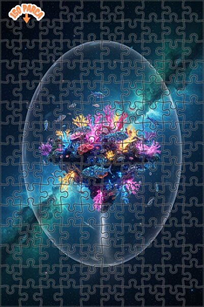 Teona Ahşap Fantastic Colorful Coral Island Space Fish Double Layer Framed Wo...