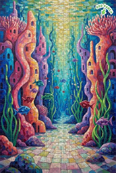 Teona Ahşap لغز فني على شكل مدينة سحرية تحت البحر بألوان زيتية 800 قطعة 70x50