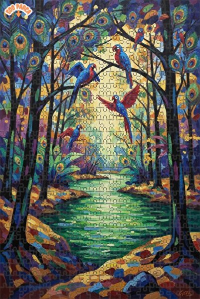 Teona Ahşap Colorful Birds Forest Breeze Oil Painting Double-Layer Framed Woo...