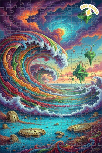 Teona Ahşap لغز خشبي مؤطر بطبقتين بمظهر لوحة زيتية لـ "أمواج العالم الخيالي" ...