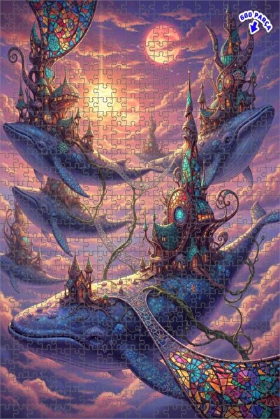 Teona Ahşap لغز فني على شكل لوحة زيتية لمناظر مدن خيالية على شكل حيتان السماء...