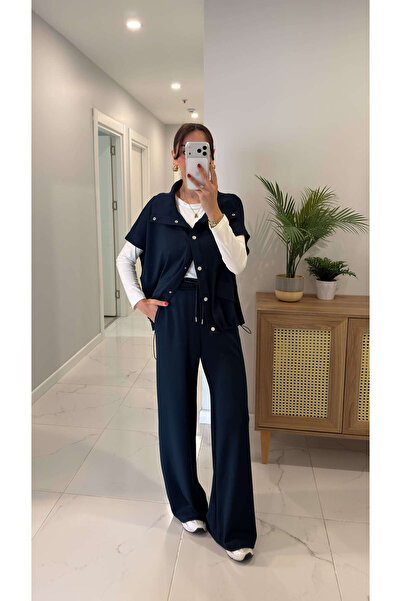 BİRCANÇİL Zandre Navy Blue Ecru Premium 3-Piece Set