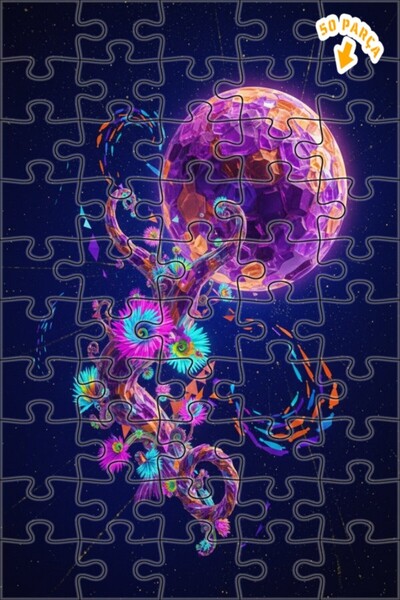 Teona Ahşap لغز فني على شكل شجرة كوكب كريستالي بمظهر الألوان المائية 50 قطعة ...