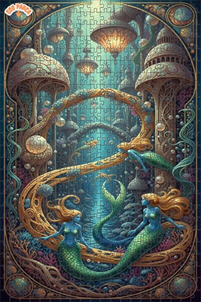 Teona Ahşap لغز خشبي مؤطر ذو طبقتين بتصميم حكاية حورية البحر السحرية، 500 قطع...