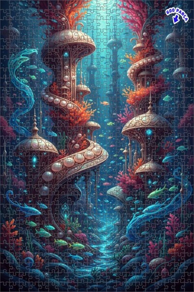 Teona Ahşap لغز خشبي مؤطر ذو طابقين بتصميم مدينة أتلانتس تحت الماء 600 قطعة 5...