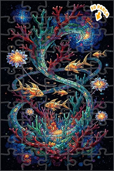 Teona Ahşap لغز خشبي مؤطر من طبقتين بتصميم سمكة الغابة المرجانية السحرية 50 ق...