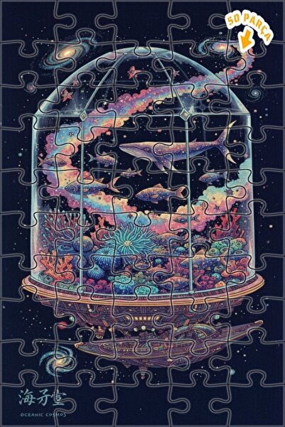 Teona Ahşap لغز خشبي رائع على شكل حوض أسماك جالاكتيك مكون من طبقتين 50 قطعة م...