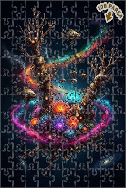 Teona Ahşap لغز خشبي ذو طبقتين من ستيامبنك جالاكتيك فيشز، 100 قطعة، 25x25 سم