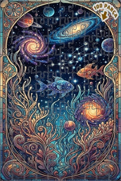 Teona Ahşap لغز خشبي ذو طبقتين على شكل أسماك المجرة 100 قطعة 25x25