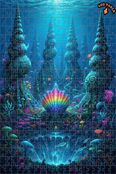 Teona Ahşap لغز فني خشبي رقمي يصور مملكة تحت البحر الغامضة 400 قطعة 35x35