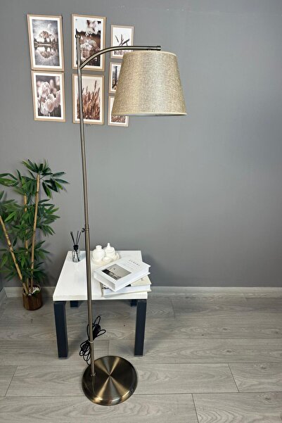 Bamyum Cotella Koyu Bej Kumaş Dokulu Eskitme Askı Gövde Lambader Modern Dekor...