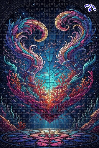 Teona Ahşap لغز خشبي مؤطر ذو طابقين بتصميم فسيفساء قلب ساحر تحت الماء 600 قطع...