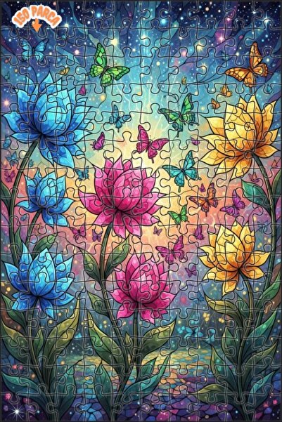 Teona Ahşap Rainbow Butterflies and Lotus Flowers Oil Painting Double-Layer F...
