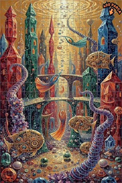 Teona Ahşap لغز خشبي بمظهر لوحة زيتية لمدينة تحت الماء رائعة، 400 قطعة، 35×35