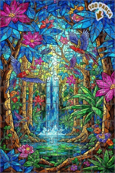 Teona Ahşap لغز خشبي مؤطر من طبقتين بتصميم طيور الجنة الاستوائية وشلال زجاجي ...