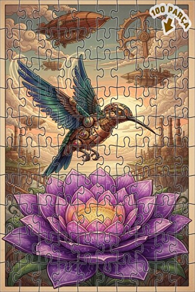 Teona Ahşap لغز خشبي ميكانيكي على شكل طائر الطنان وزهرة اللوتس، مكون من طبقتي...