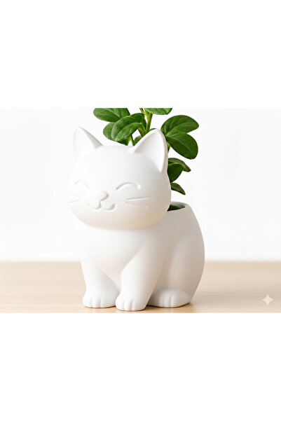 Miprint kedi Figürlü Saksı – Dekoratif Mini Vazo – 3D Baskı Masa & Ofis Bitki...