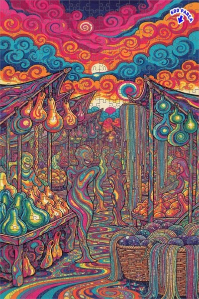 Teona Ahşap لغز خشبي بتصميم سايكدليك ماركتيرد مرسوم بالزيت 600 قطعة 50x35