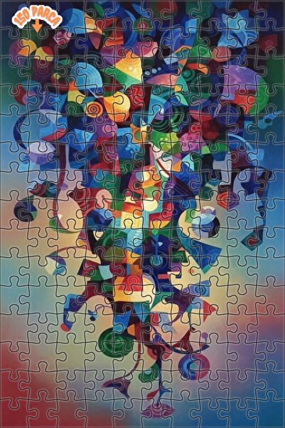 Teona Ahşap لوحة فنية هندسية تجريدية بمظهر لوحة زيتية، لغز خشبي بإطار مزدوج ا...